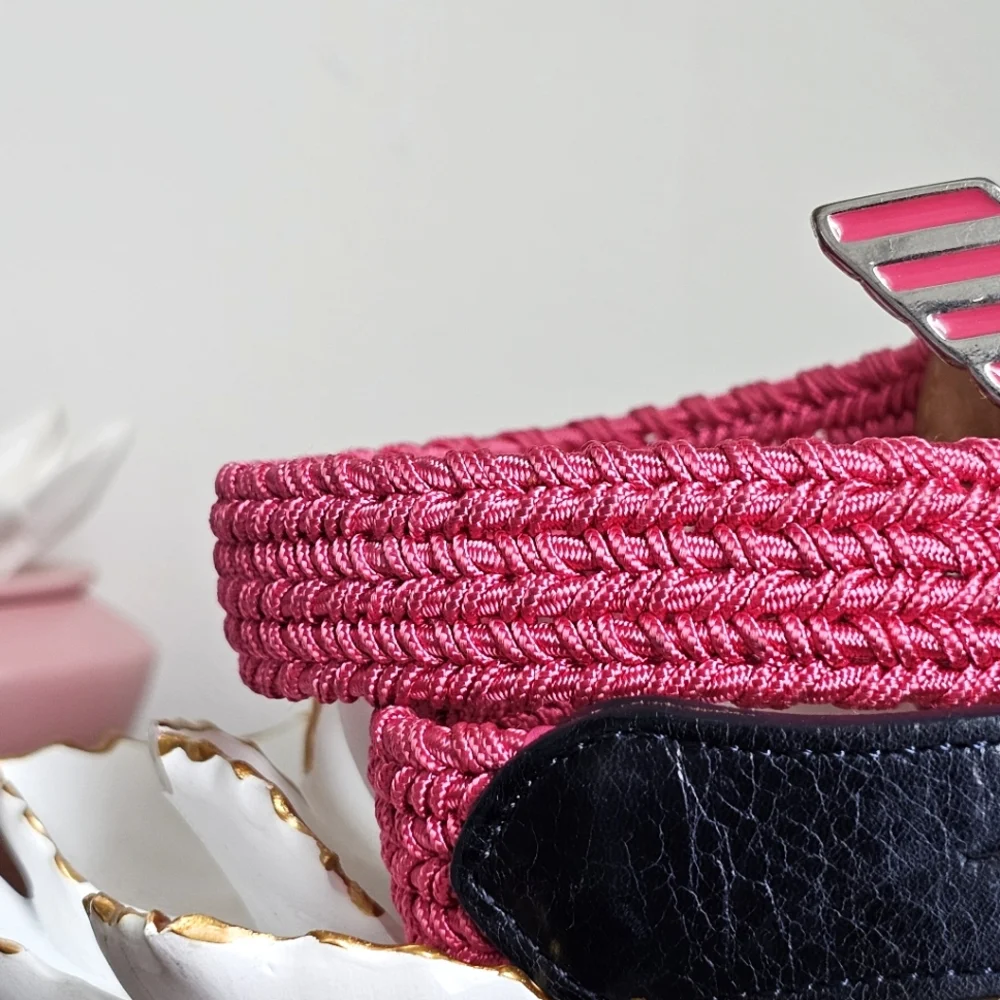 Rare Giorgio Armani Kid's Elastic Waist Pink Braided Logo Eagle Buckle Belt